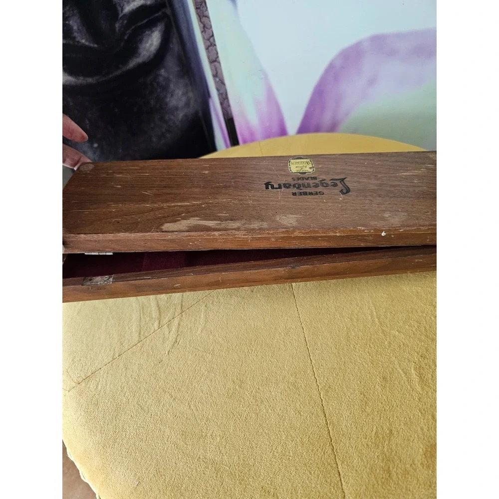 Gerber Miming Blades Steak Knife Set Vintage Solid Walnut Case 9 Piece MCM